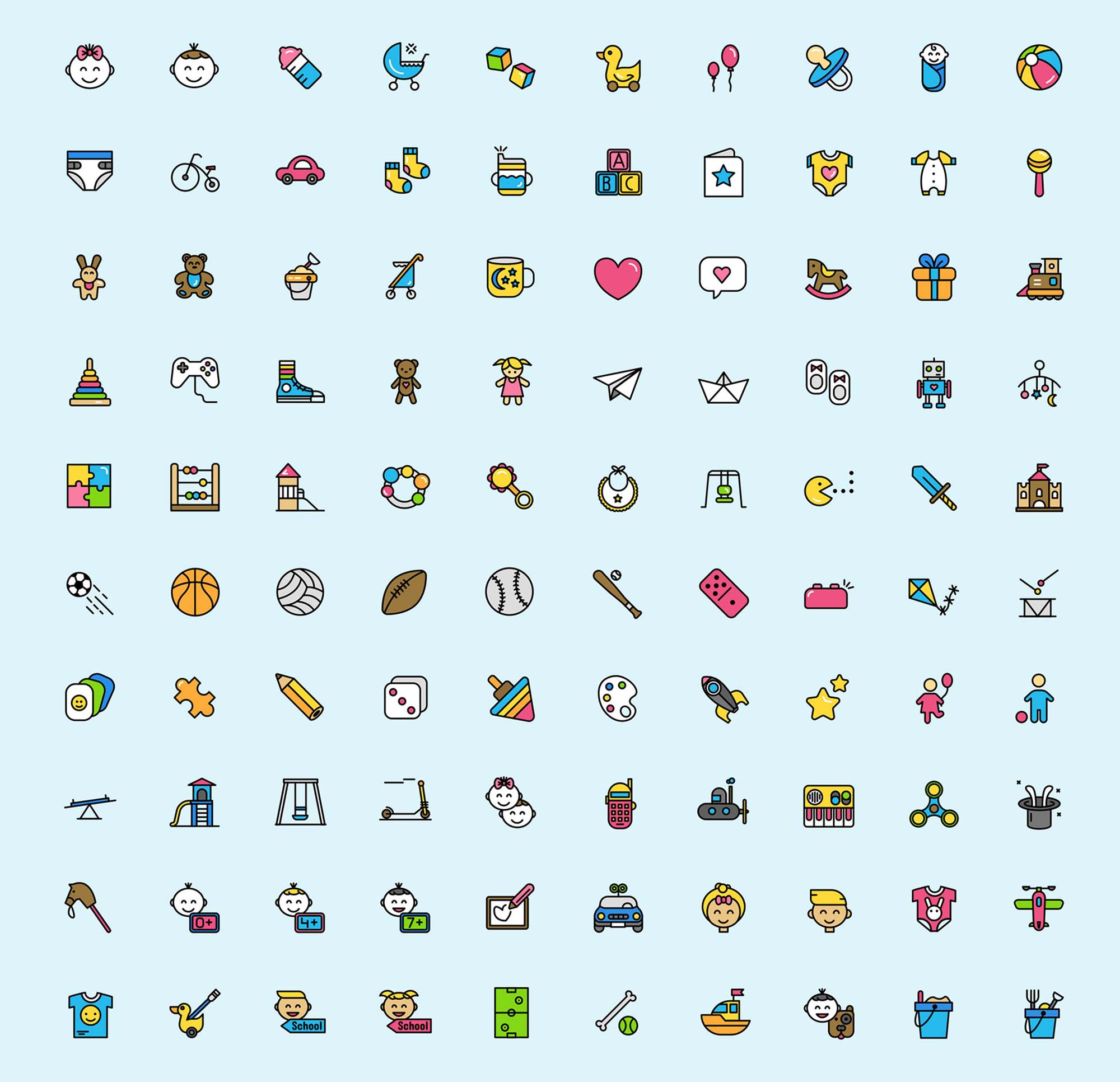 Free Childhood Flat Icons Set (Ai)