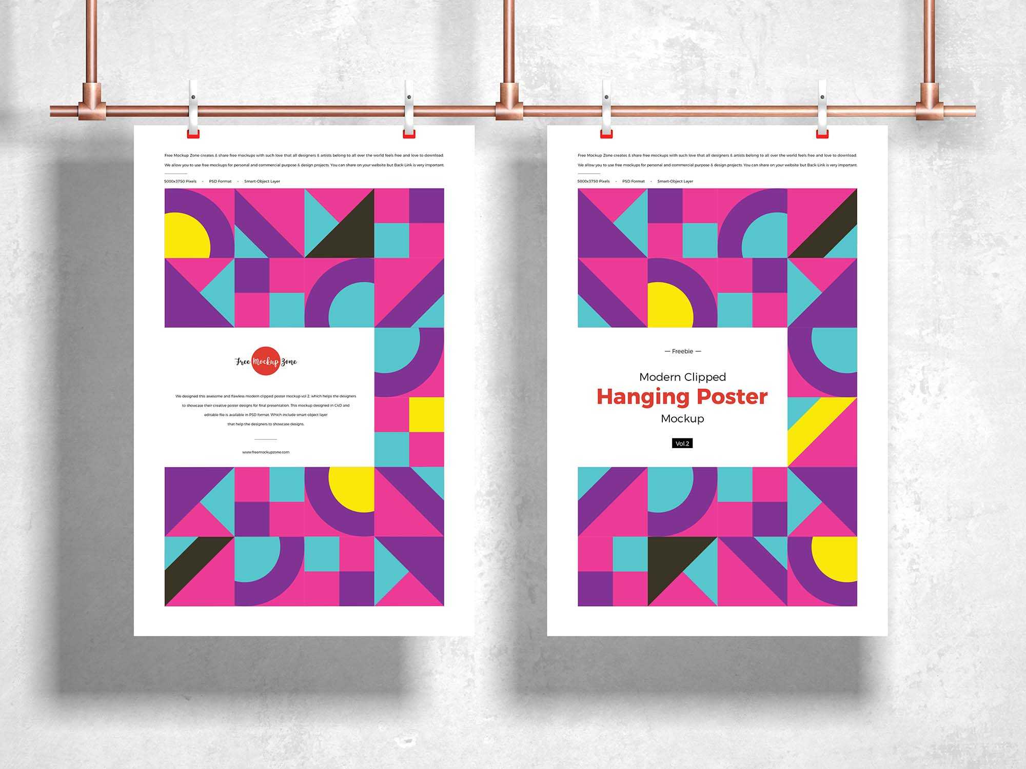 Free Clipped Hanging Poster Mockup (PSD)