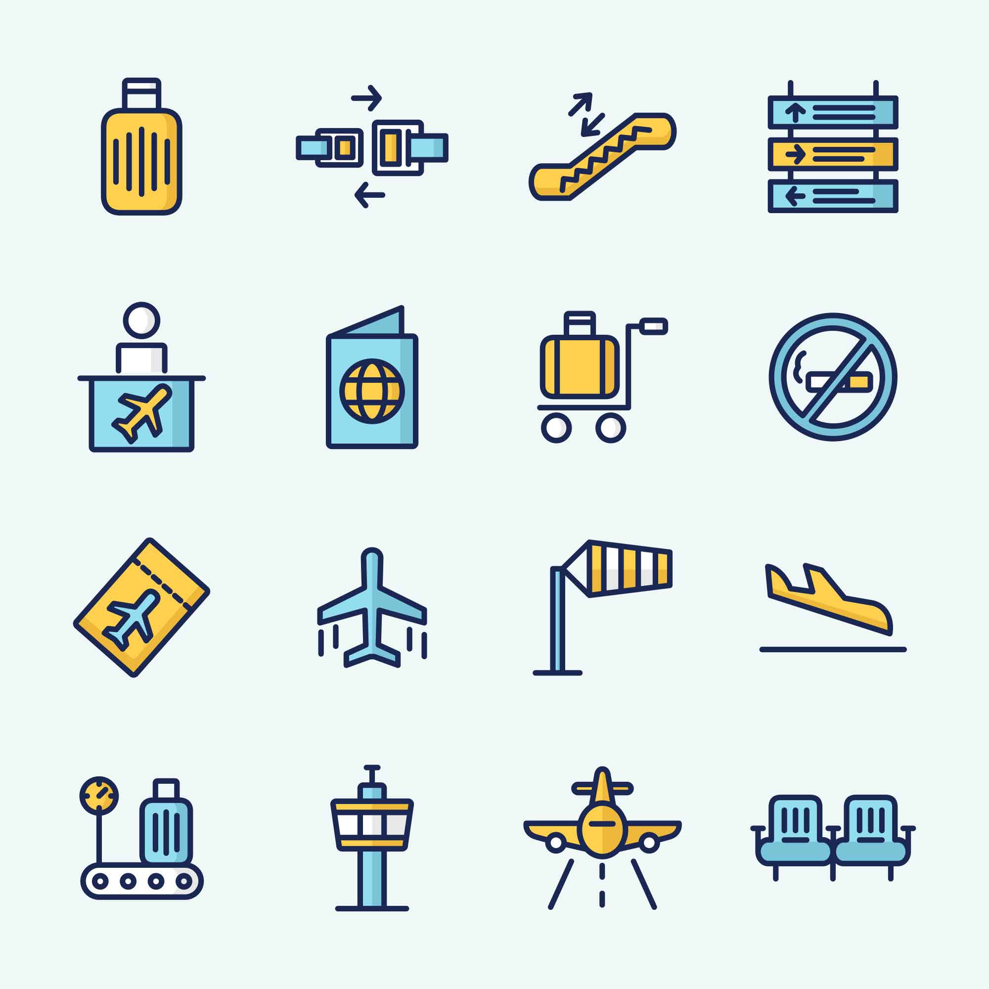 Free Colored Airport Vector Icons (Ai)