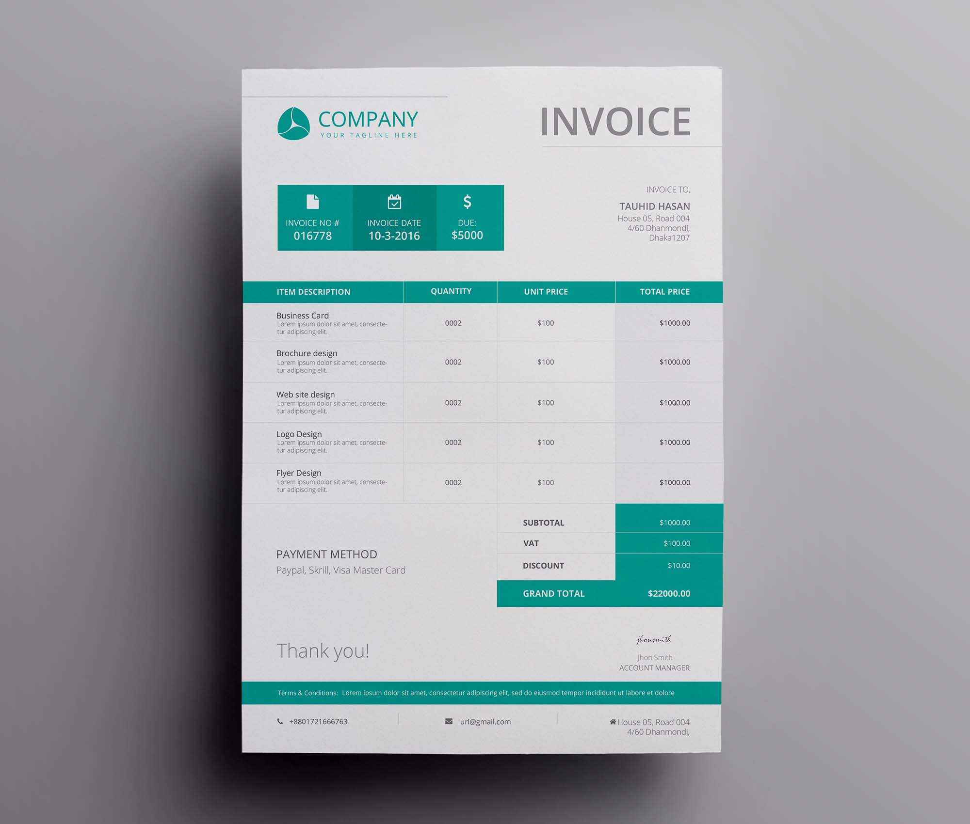 Free Company Invoice Template (PSD)