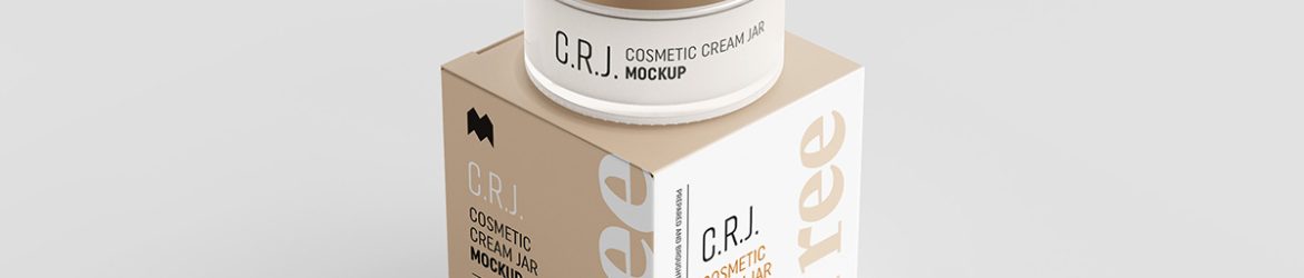 Free cosmetic box with jar mockup