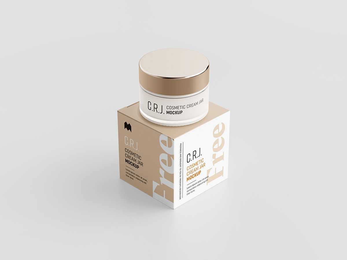 Free cosmetic box with jar mockup