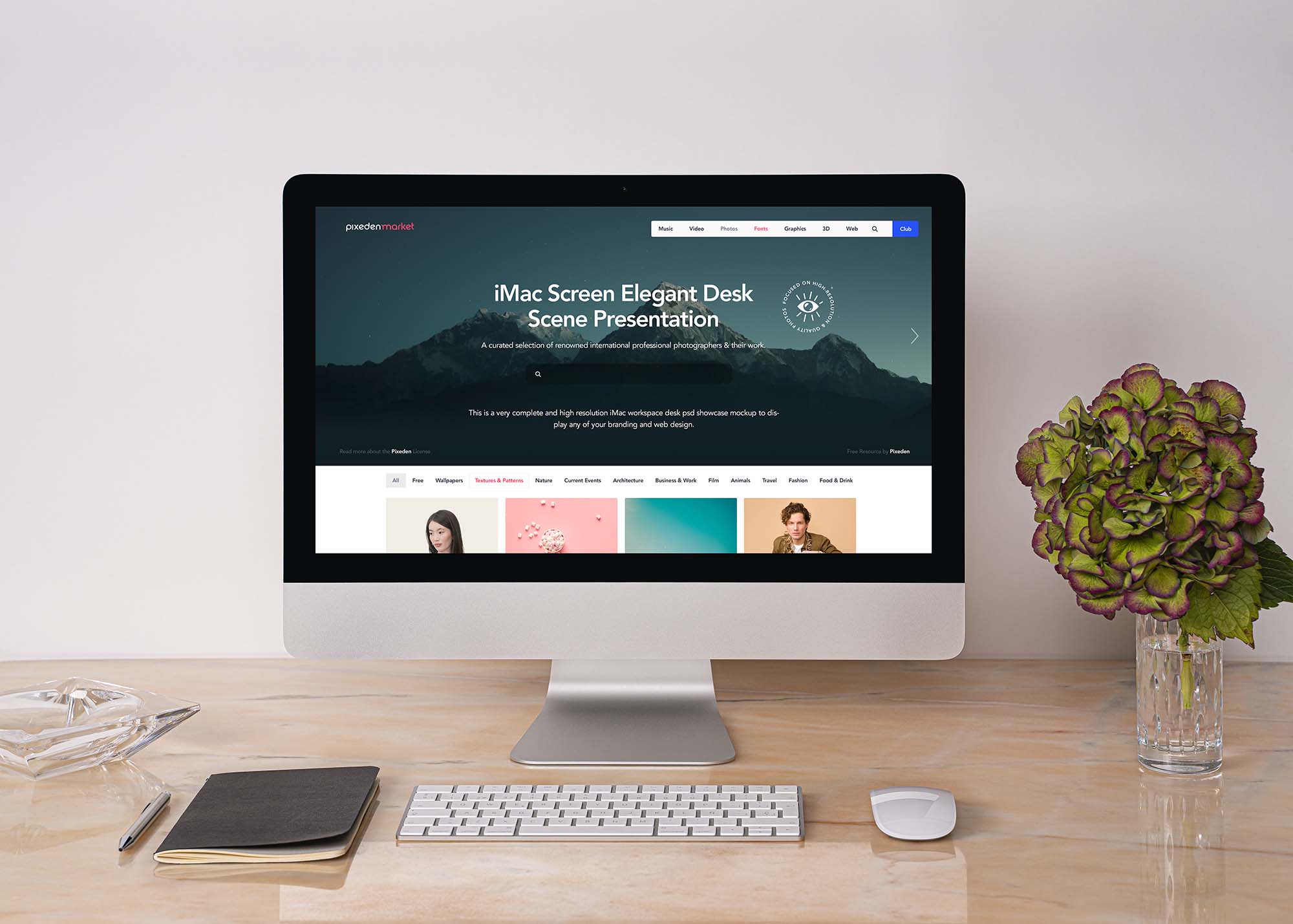 Free Desk iMac Mockup Scene (PSD)