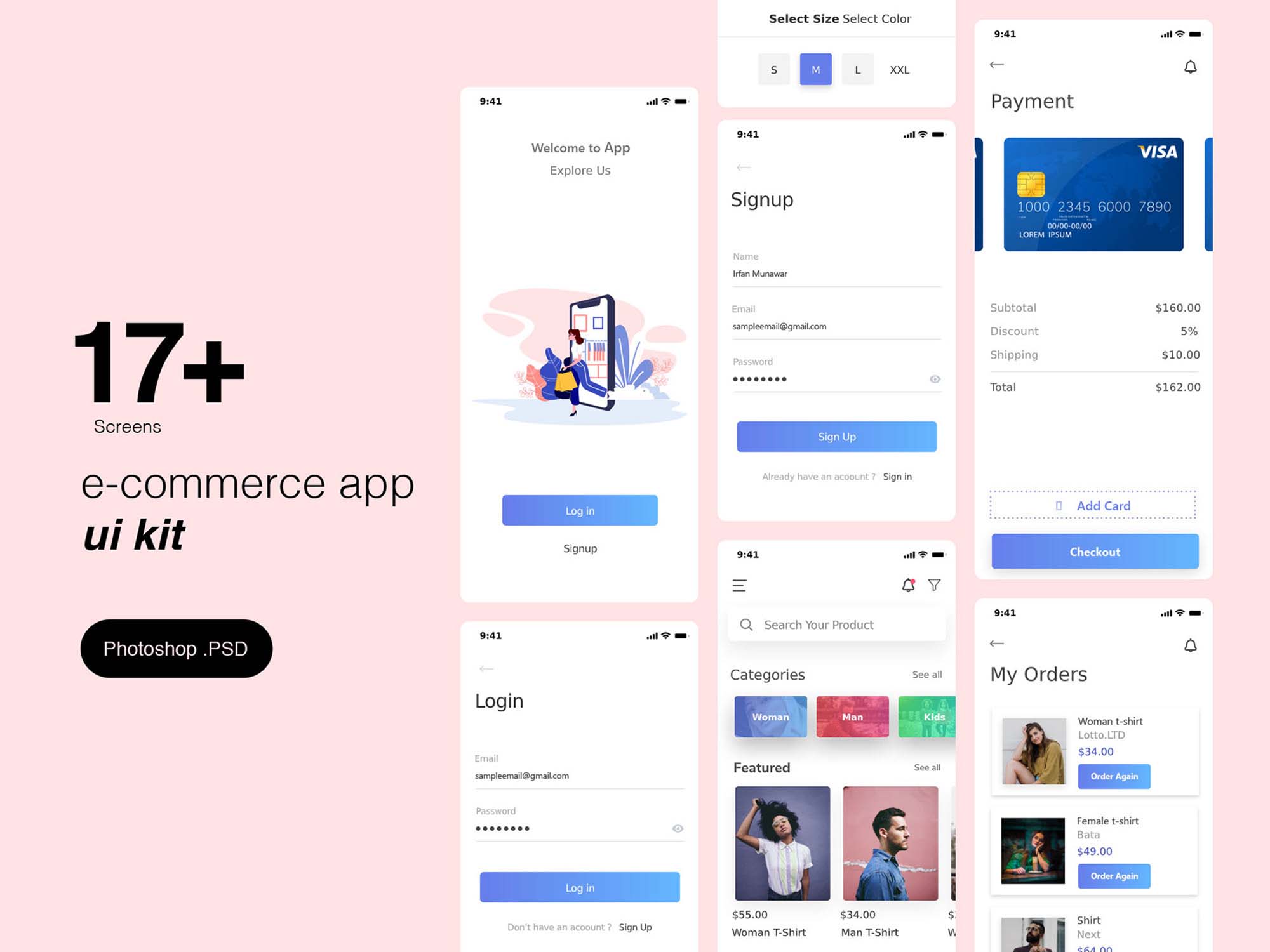 Free E-commerce App Ui Kit Template (PSD)