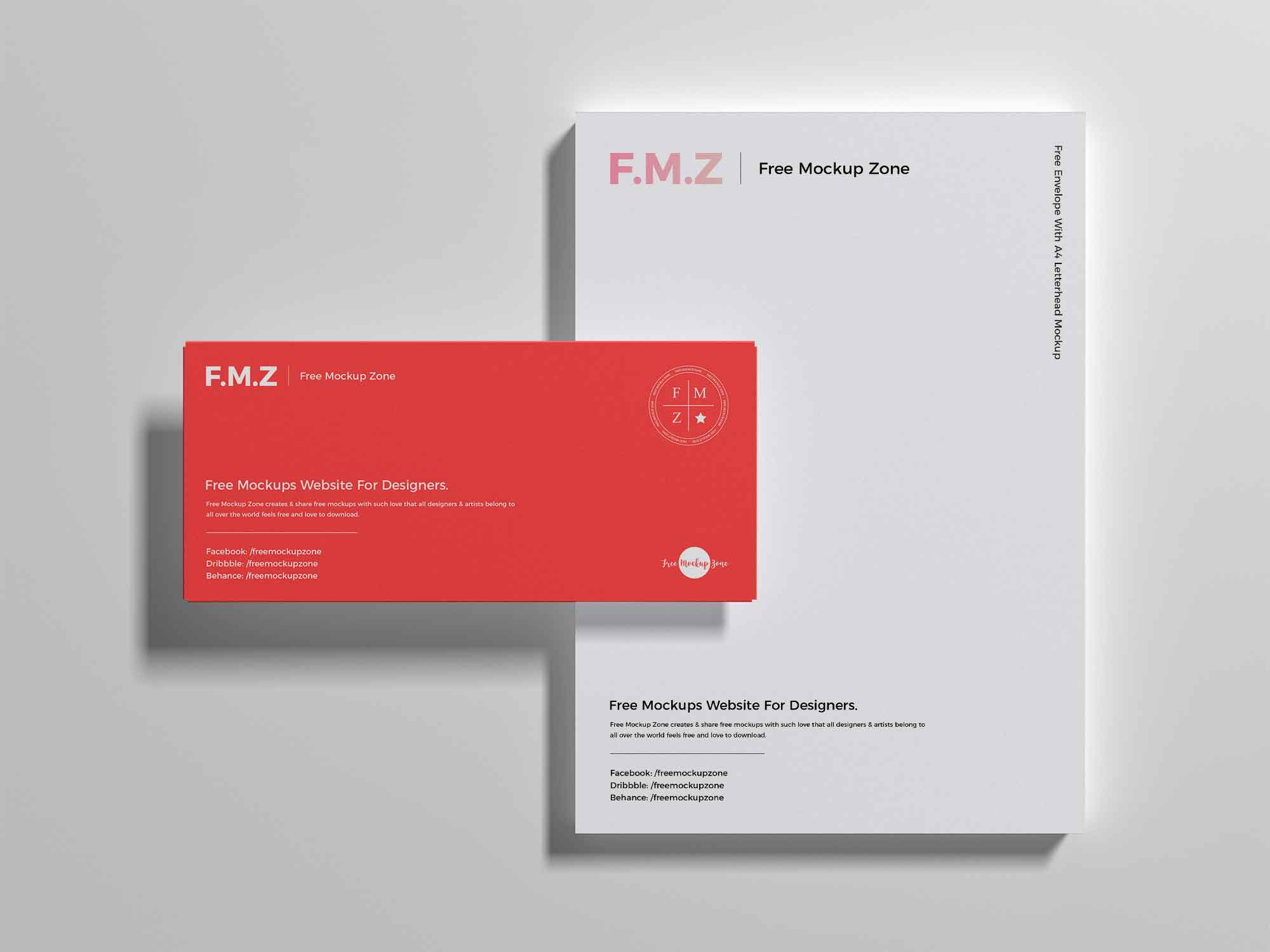 Free Envelope with A4 Letterhead Mockup (PSD)