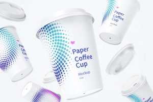 Free Falling Paper Coffee Cups Mockup (PSD)