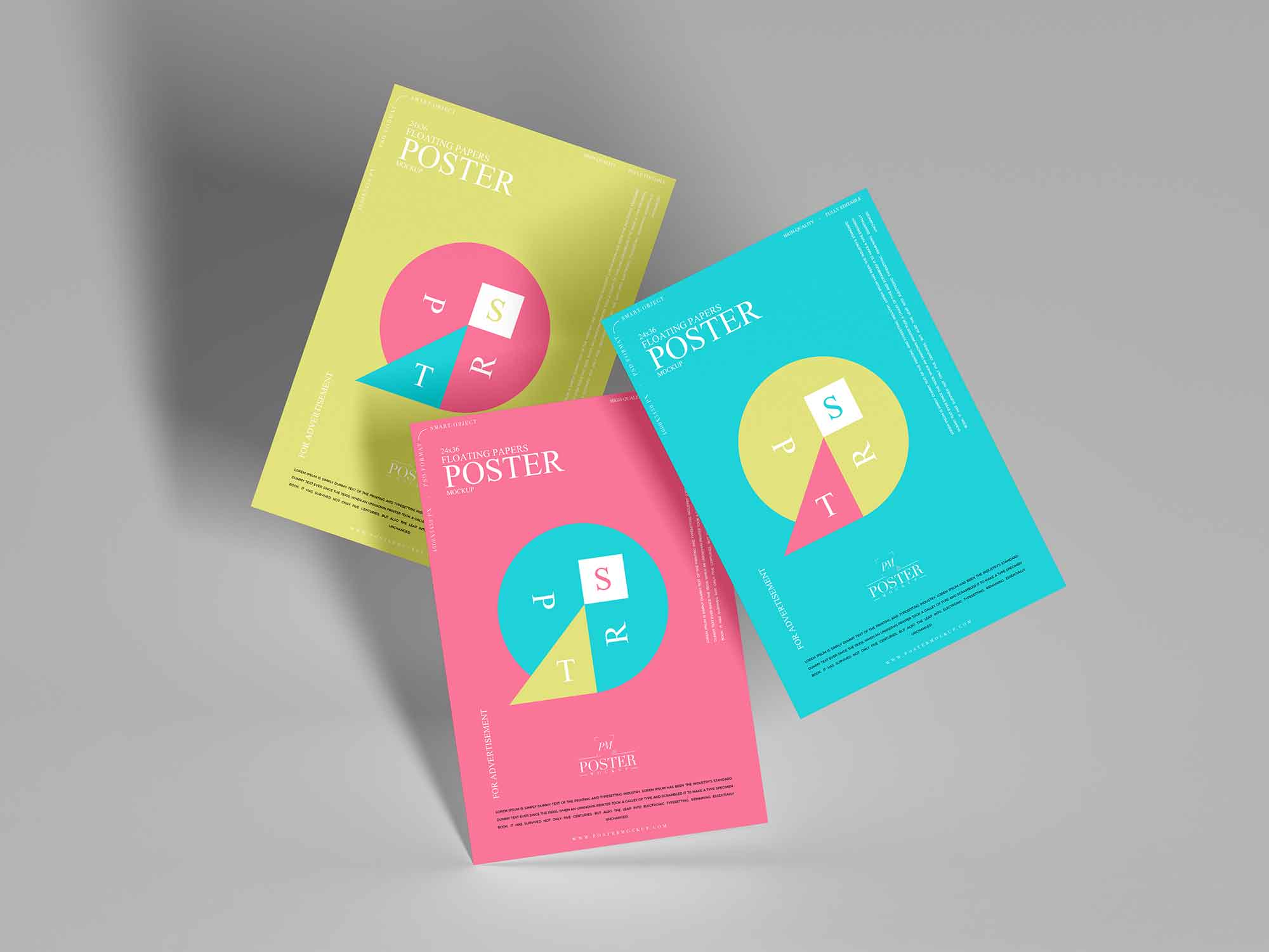 Free Floating Paper Posters Mockup (PSD)