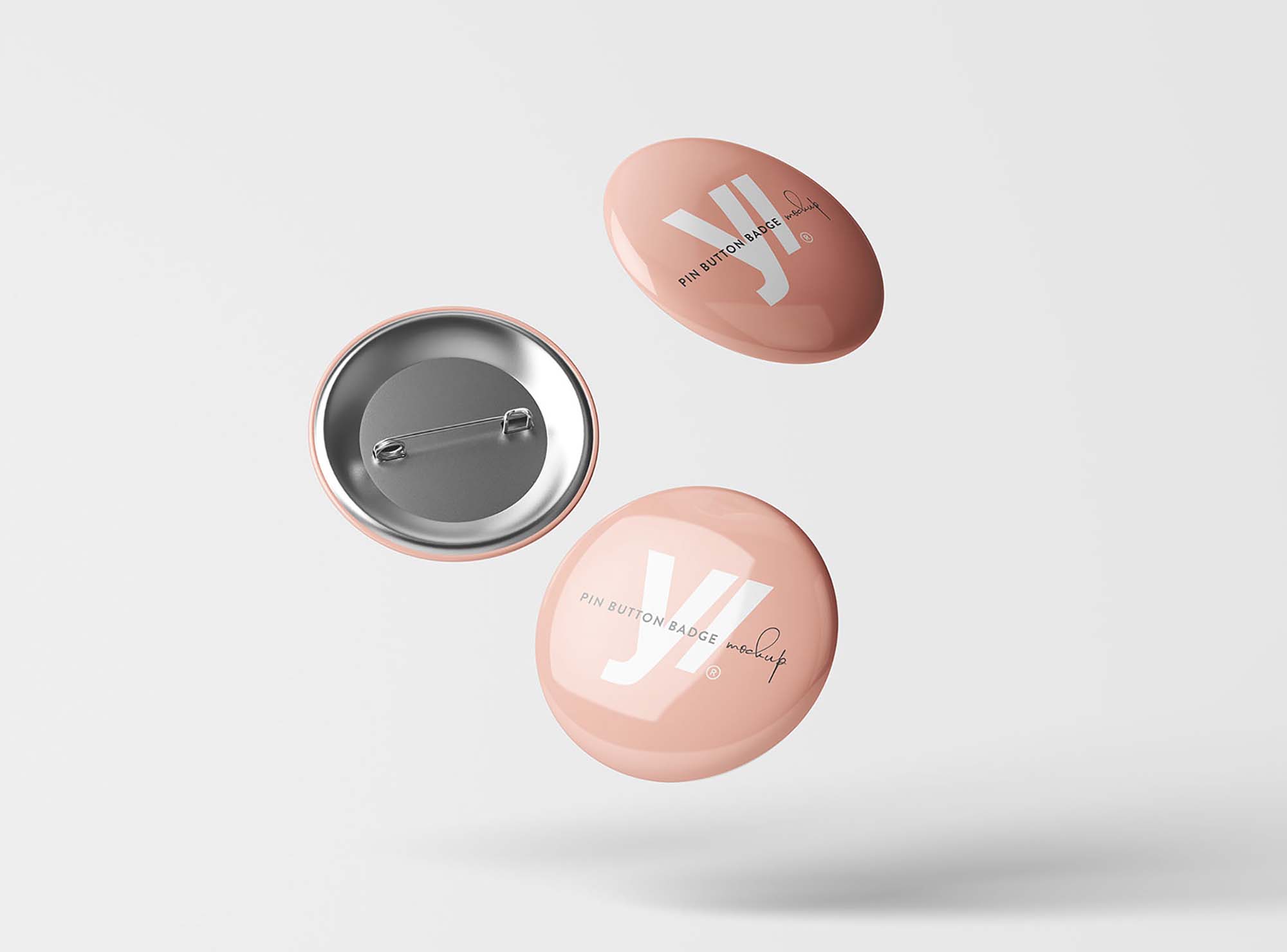 Free Floating Pin Button Badge Mockup (PSD)