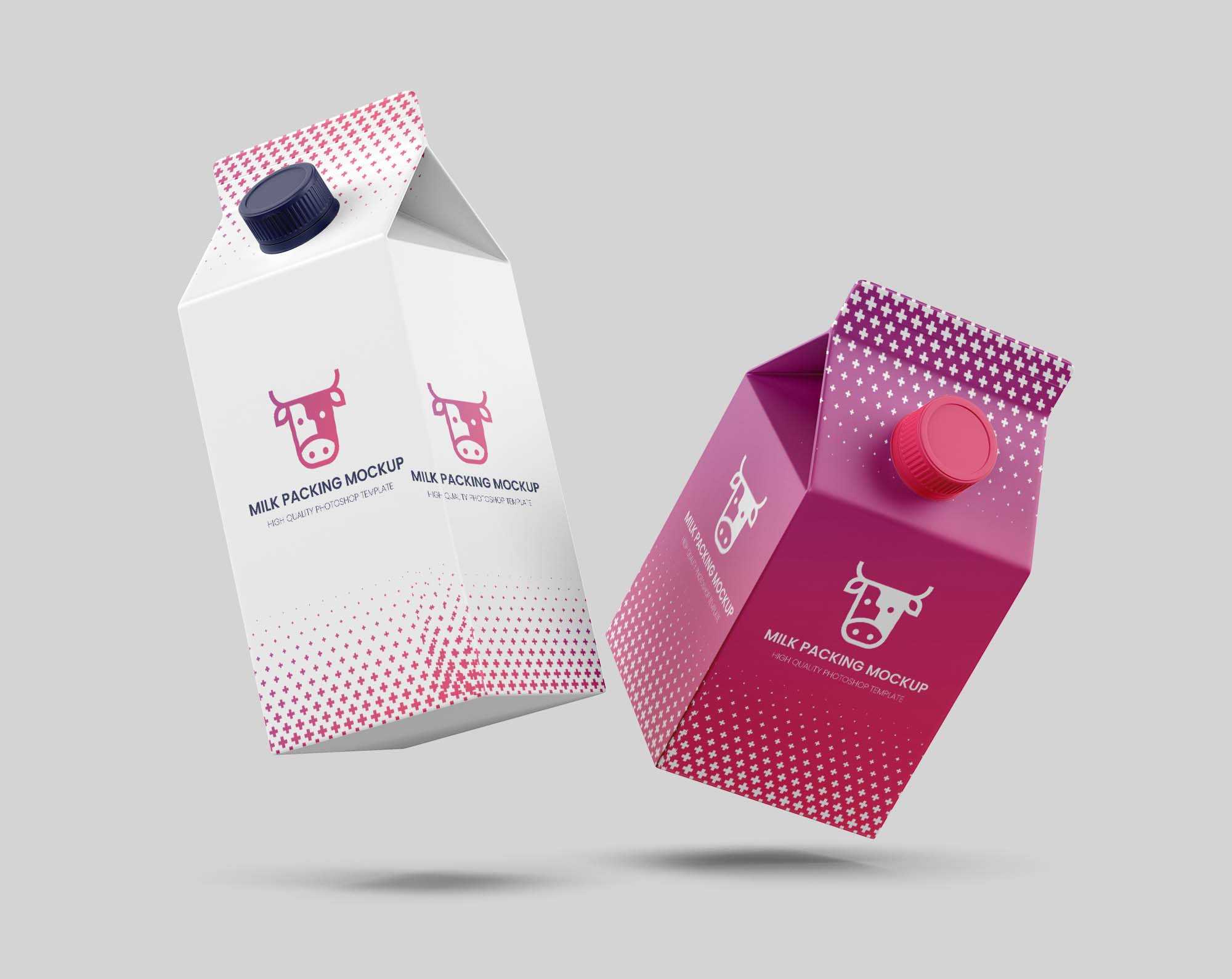 Free Flying Milk Carton Packing Mockup (PSD)