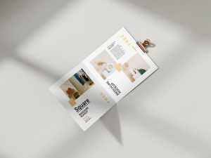 Free folded square brochure mockup