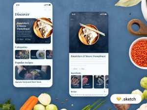 Free Food Recipes App Template (Sketch)