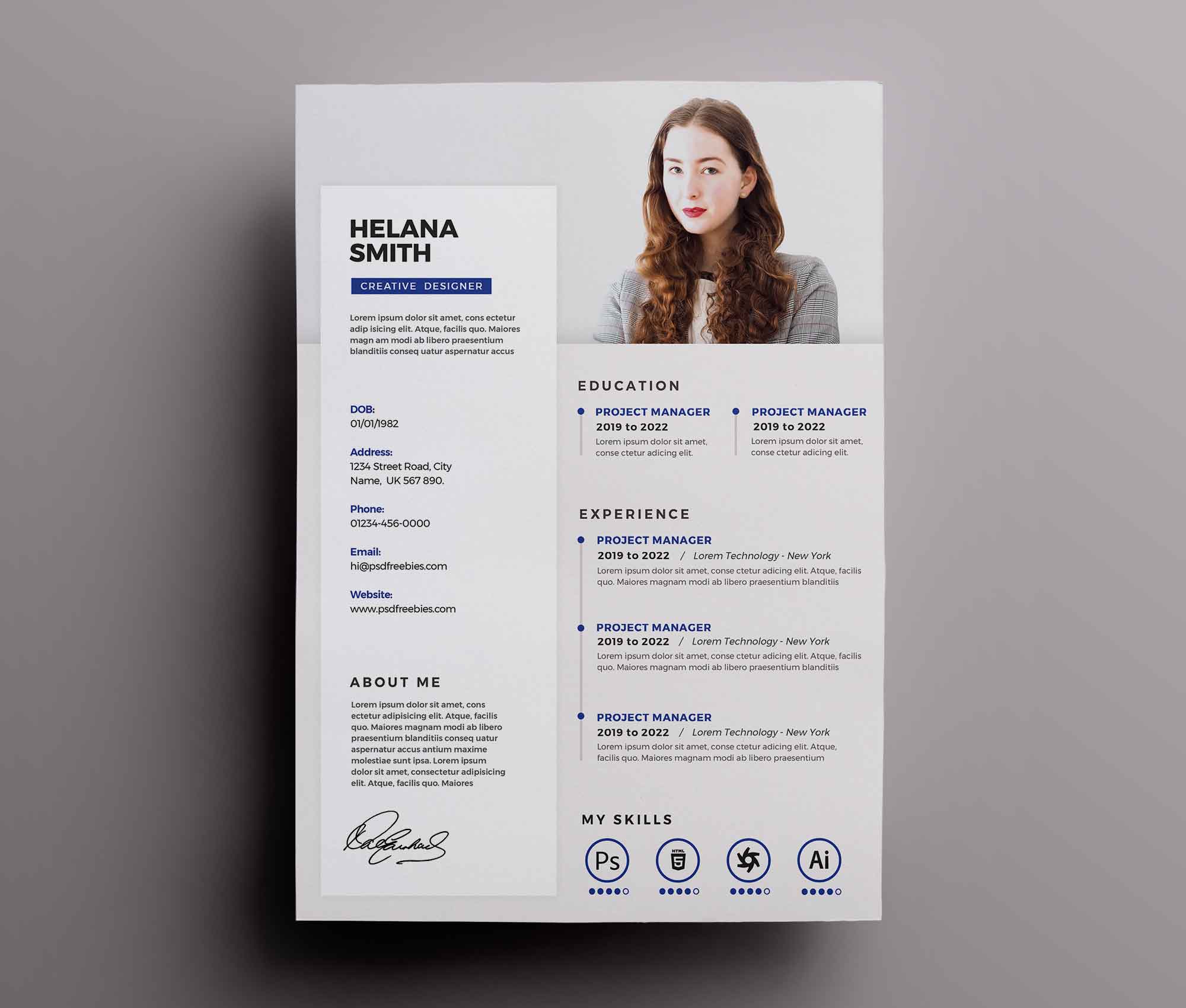 Free Fresh Resume Template (PSD)