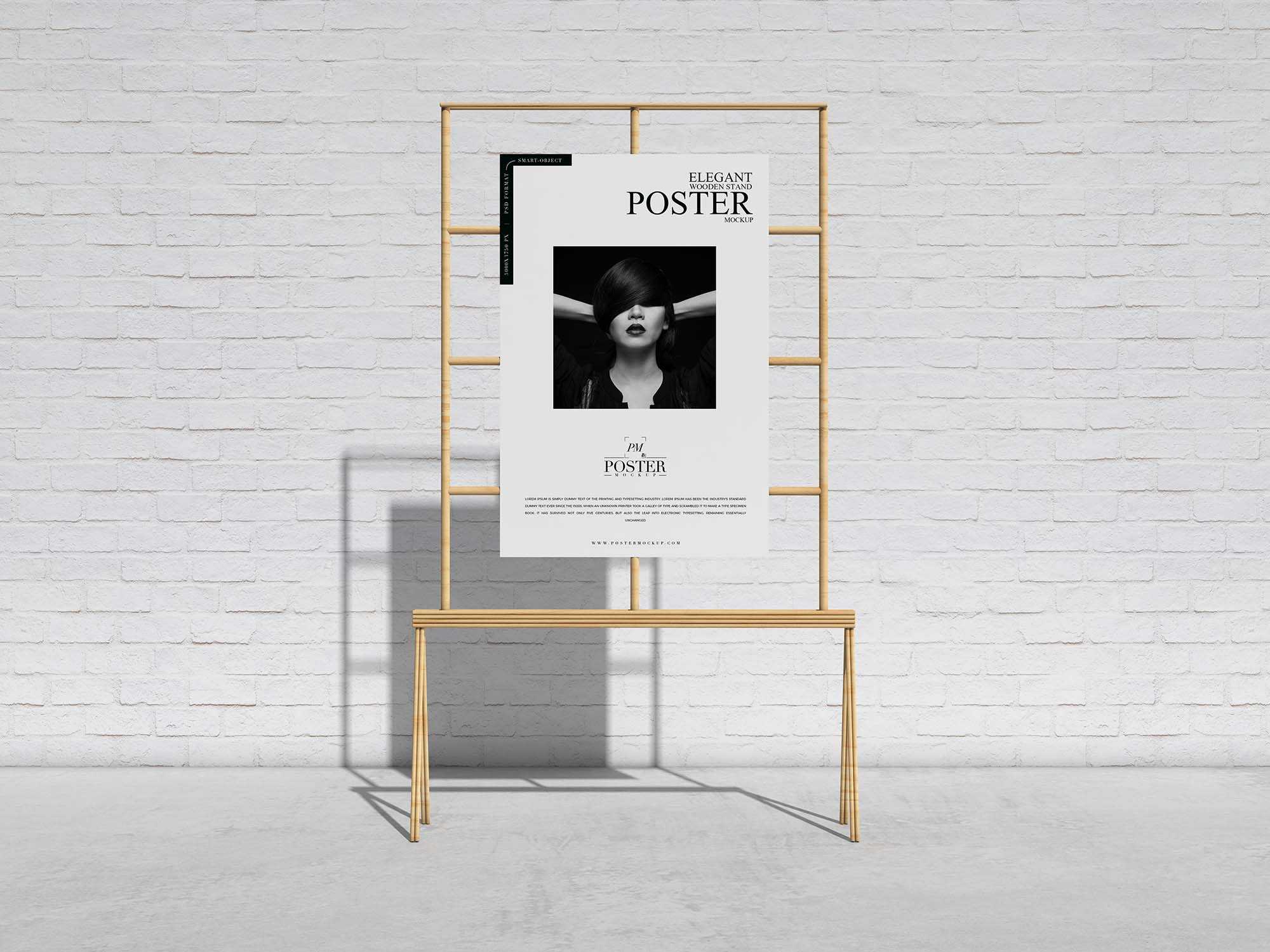 Free Front View Wooden Stand Poster Mockup (PSD)