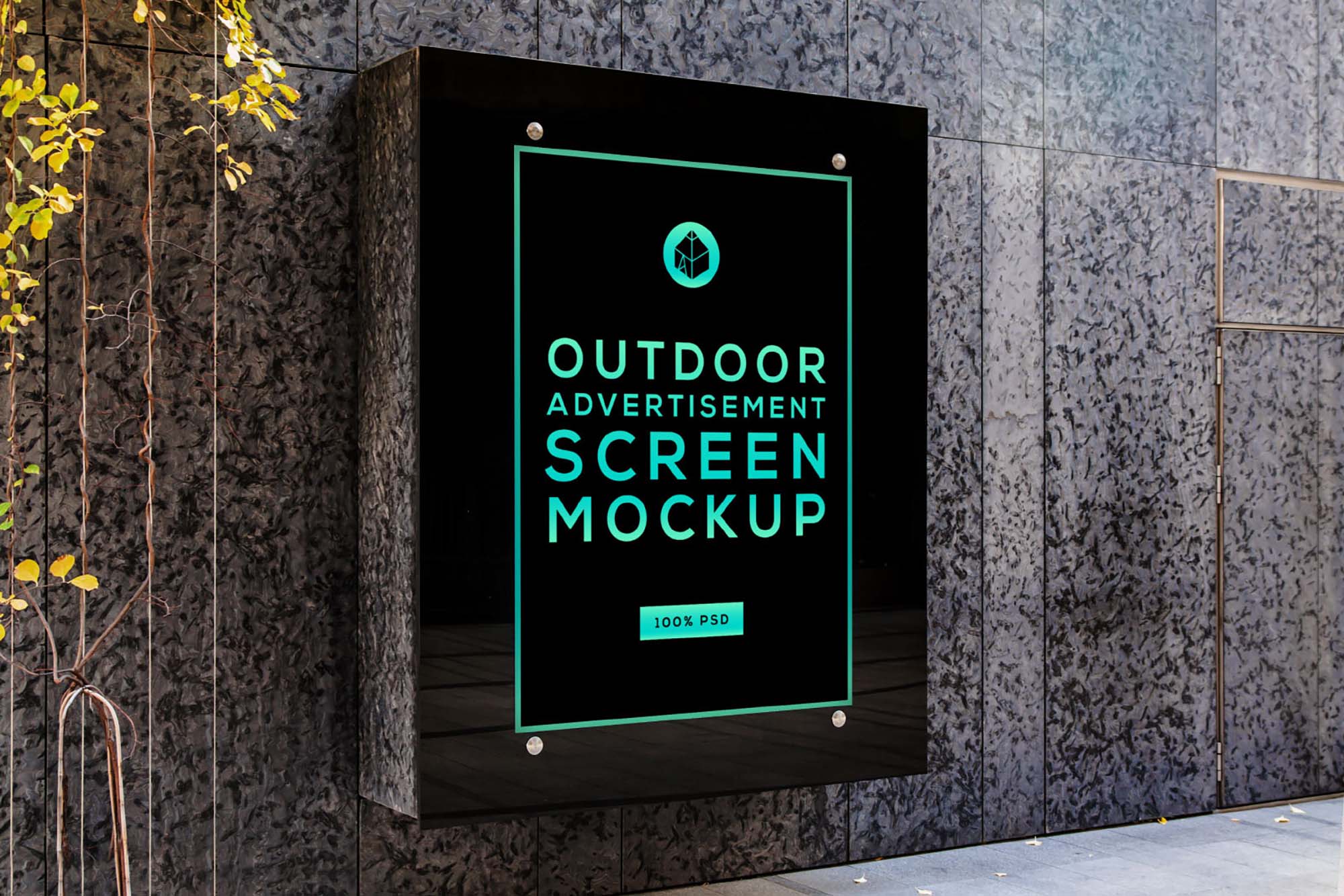 Free Glass Advertising Screen Mockup (PSD)