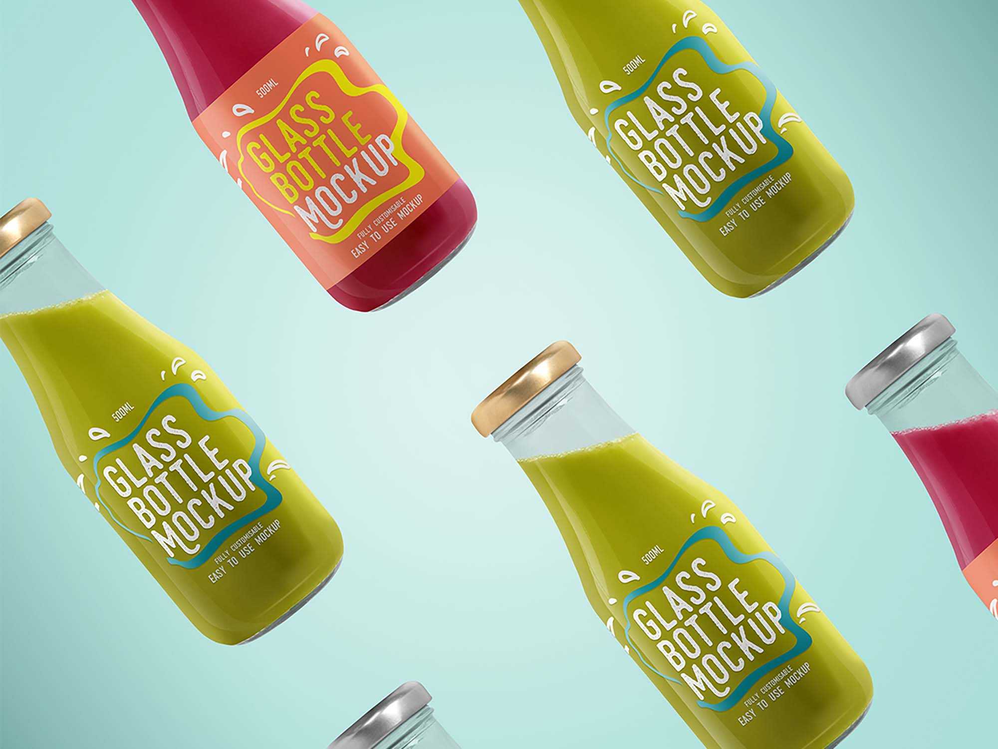 Free Glass Beverage Bottles Mockup (PSD)