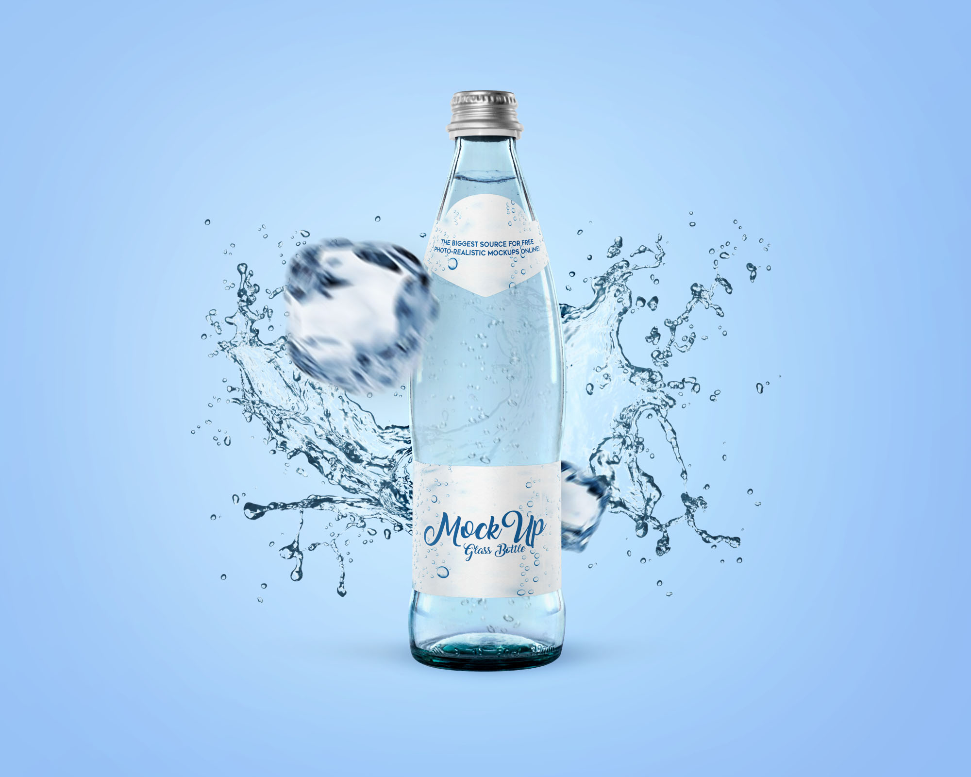 Free Glass Water Bottle Mockup