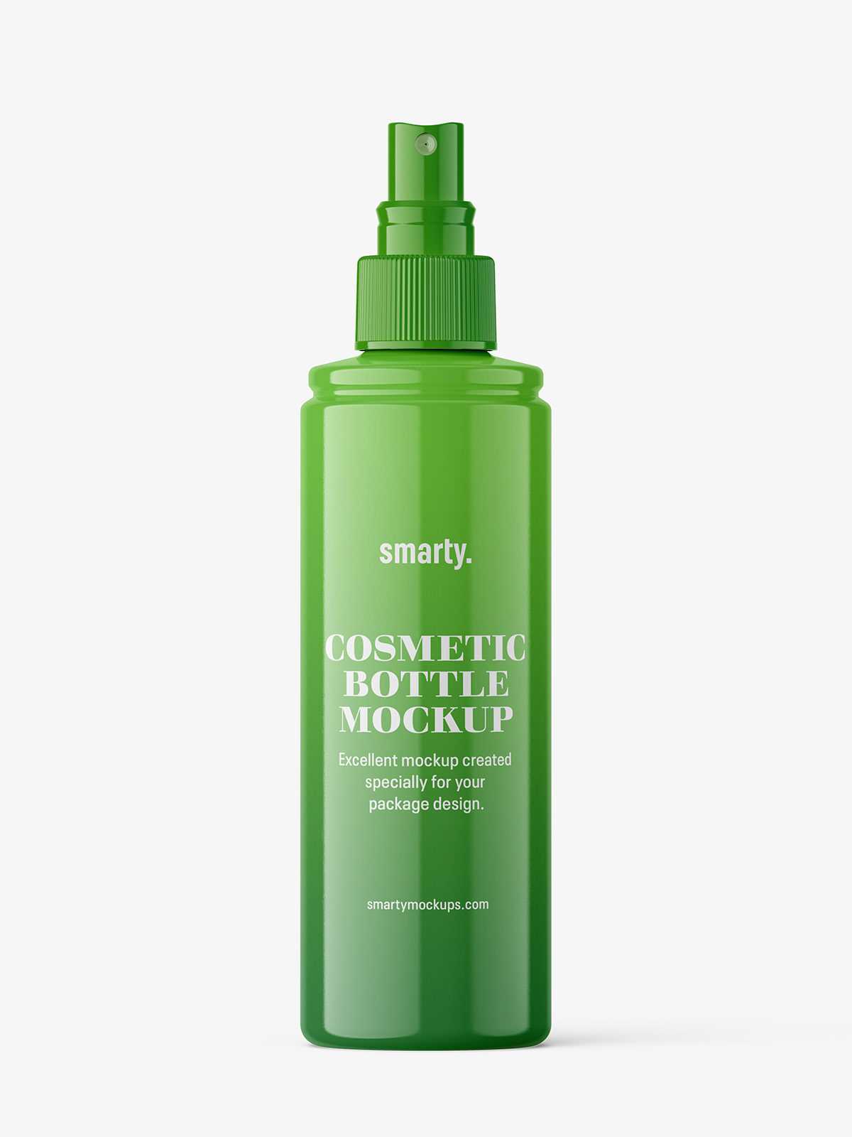 Free glossy bottle with spray cap mockup