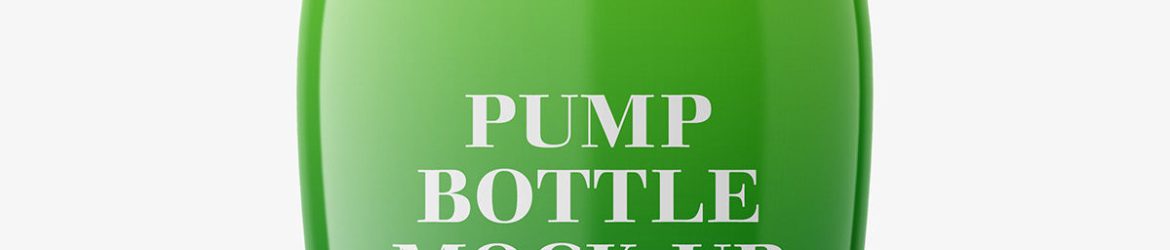 Free glossy cosmetic bottle with pump mockup Free glossy cosmetic bottle with pump mockup