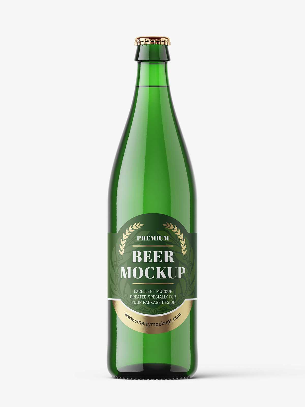 Free green beer bottle mockup