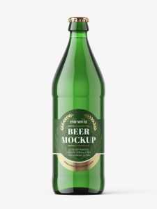 Free green beer bottle mockup