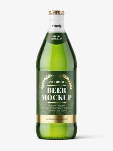 Free green beer bottle mockup