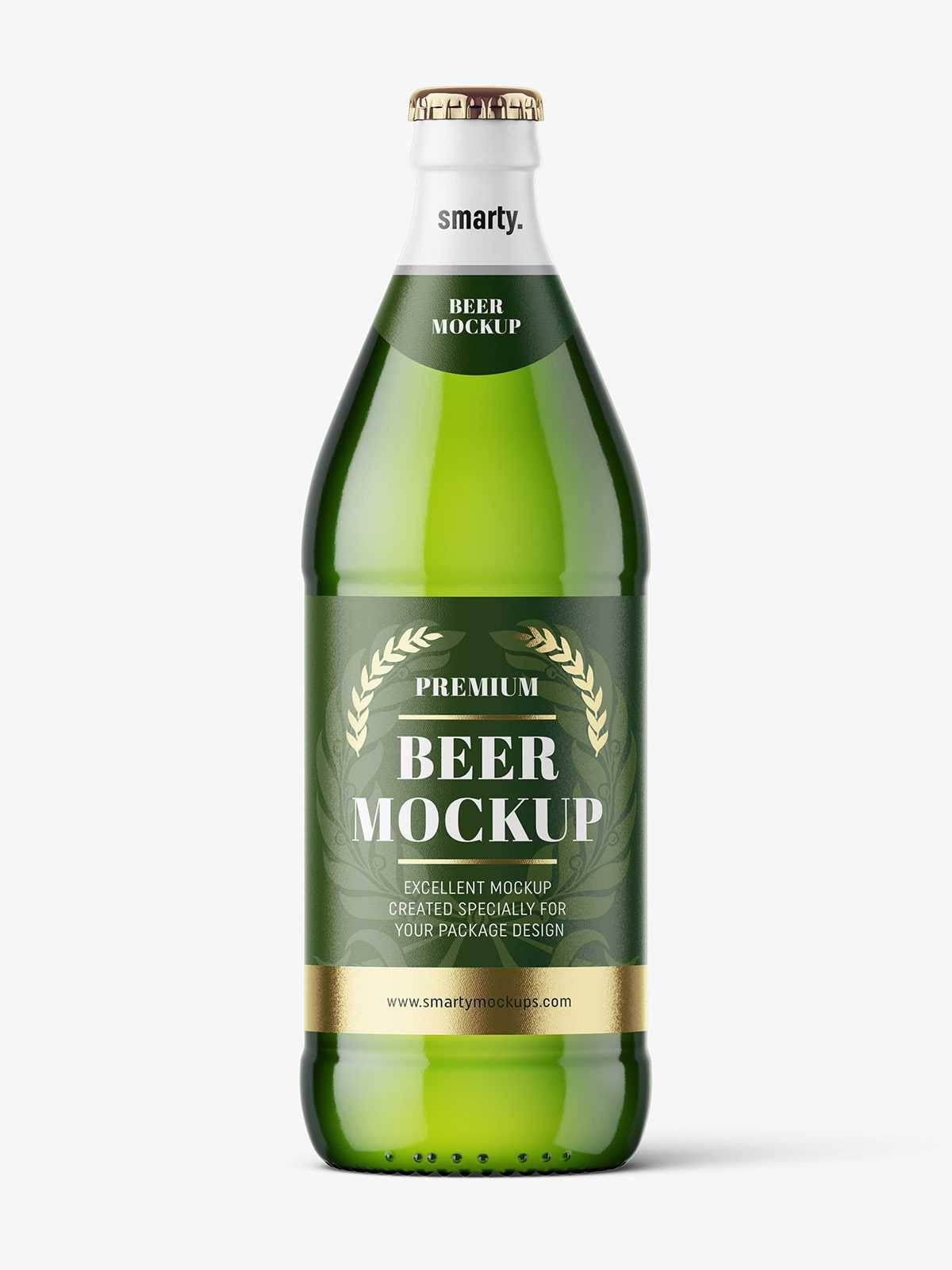 Free green beer bottle mockup