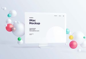 Free iMac with Spheres Mockup (PSD)