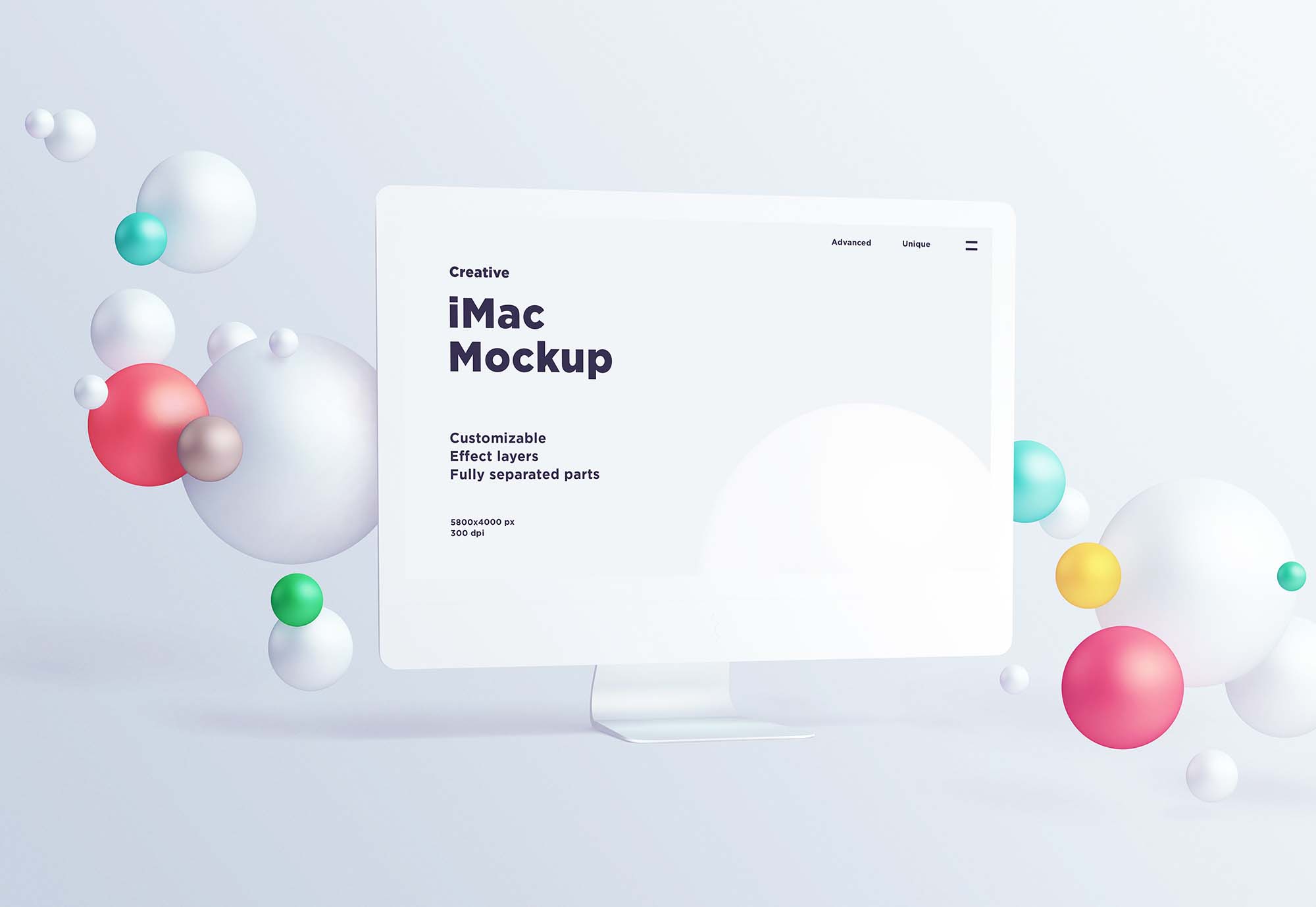 Free iMac with Spheres Mockup (PSD)