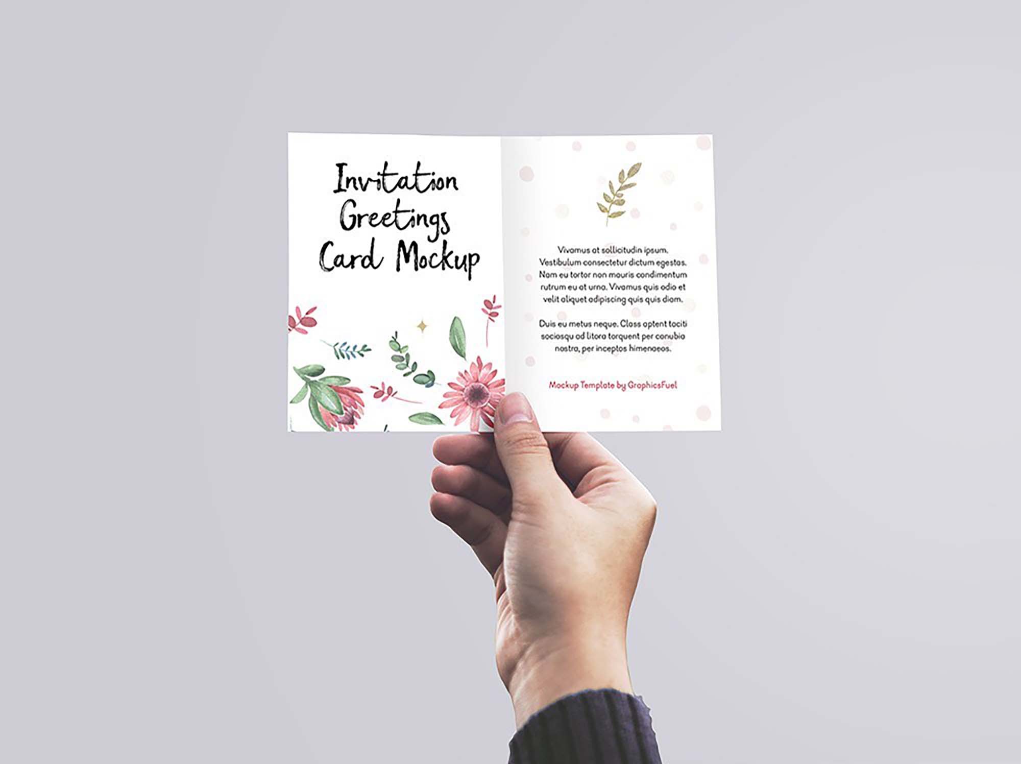 Free Invitation Greeting Card in Hand Mockup (PSD)