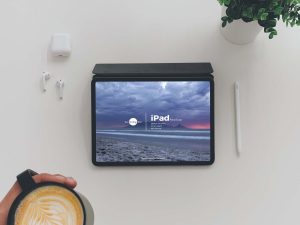 Free iPad Mockup with Coffee (PSD)