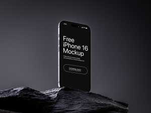 Free iPhone 16 on the rock mockup