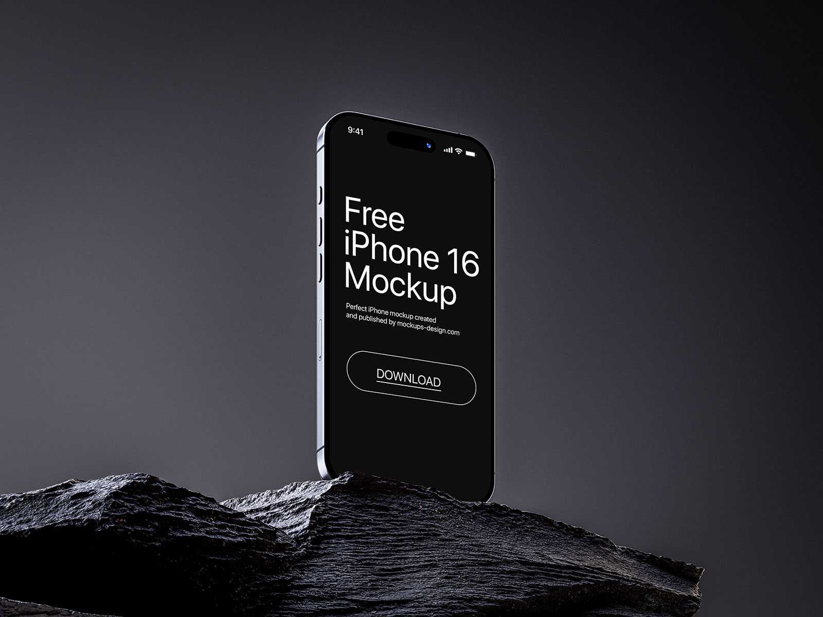 Free iPhone 16 on the rock mockup