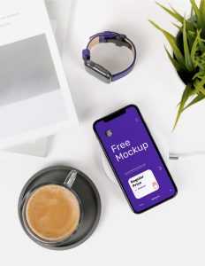 Free iPhone X on Desk Mockup (PSD)