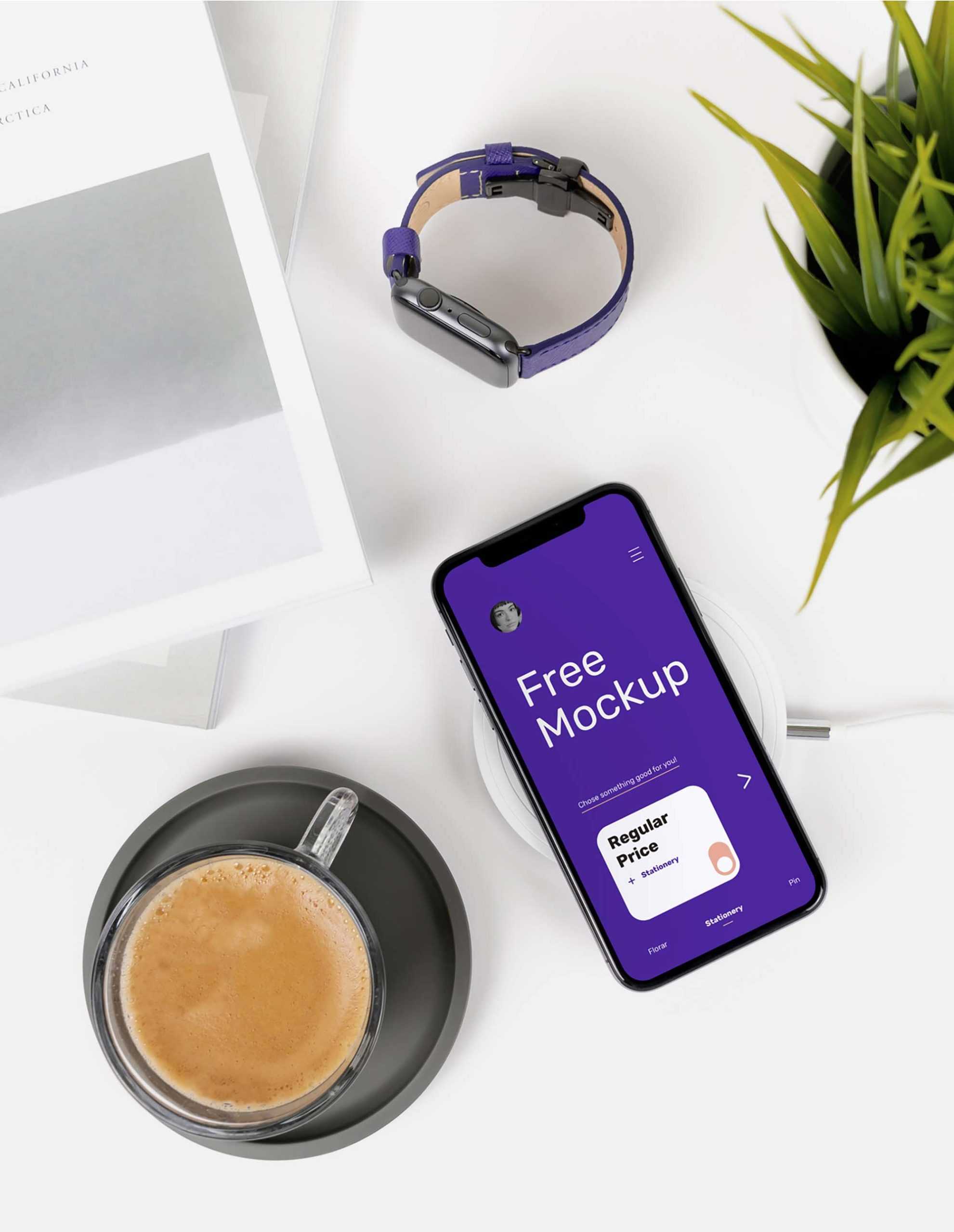 Free iPhone X on Desk Mockup (PSD)