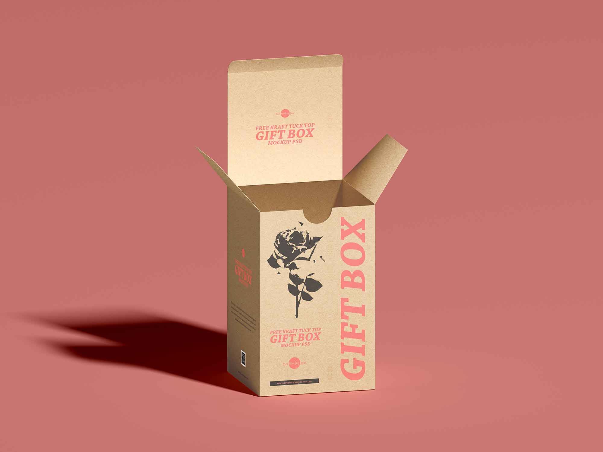 Free Kraft Tuck Top Gift Box Mockup (PSD)