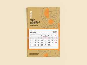 Free kraft wall calendar mockup