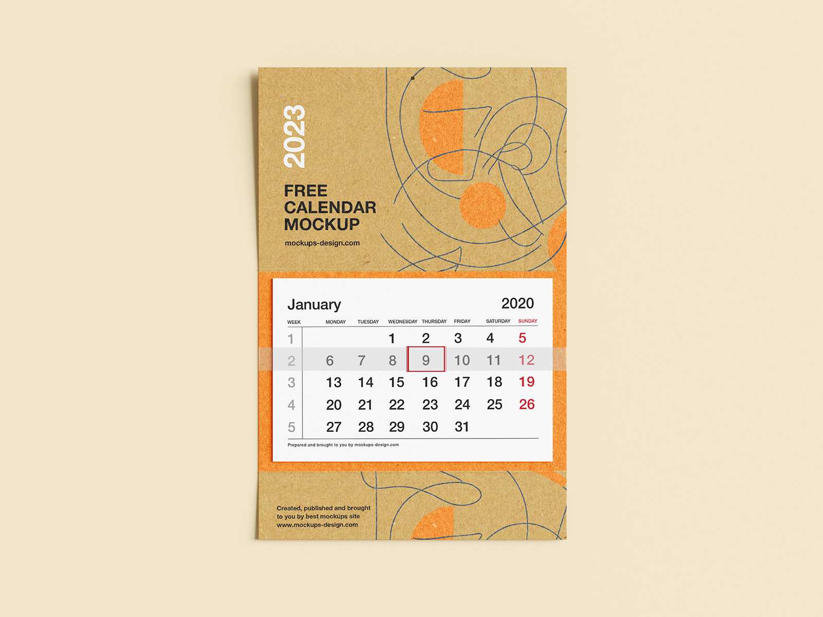 Free kraft wall calendar mockup