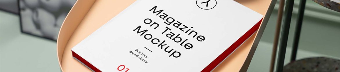 Free Magazine on Table Mockup (PSD)