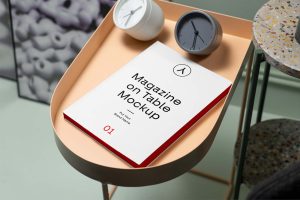 Free Magazine on Table Mockup (PSD)