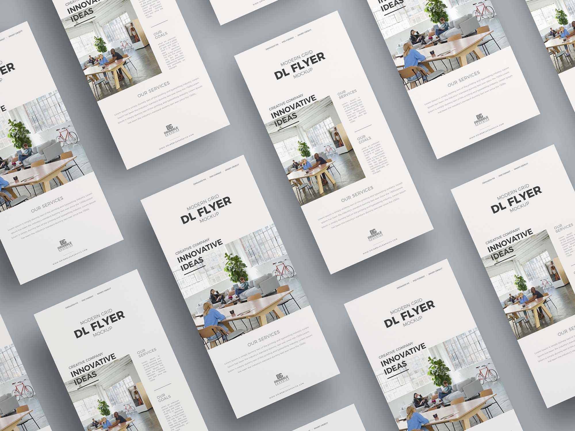 Free Modern Grid DL Flyer Mockup (PSD)