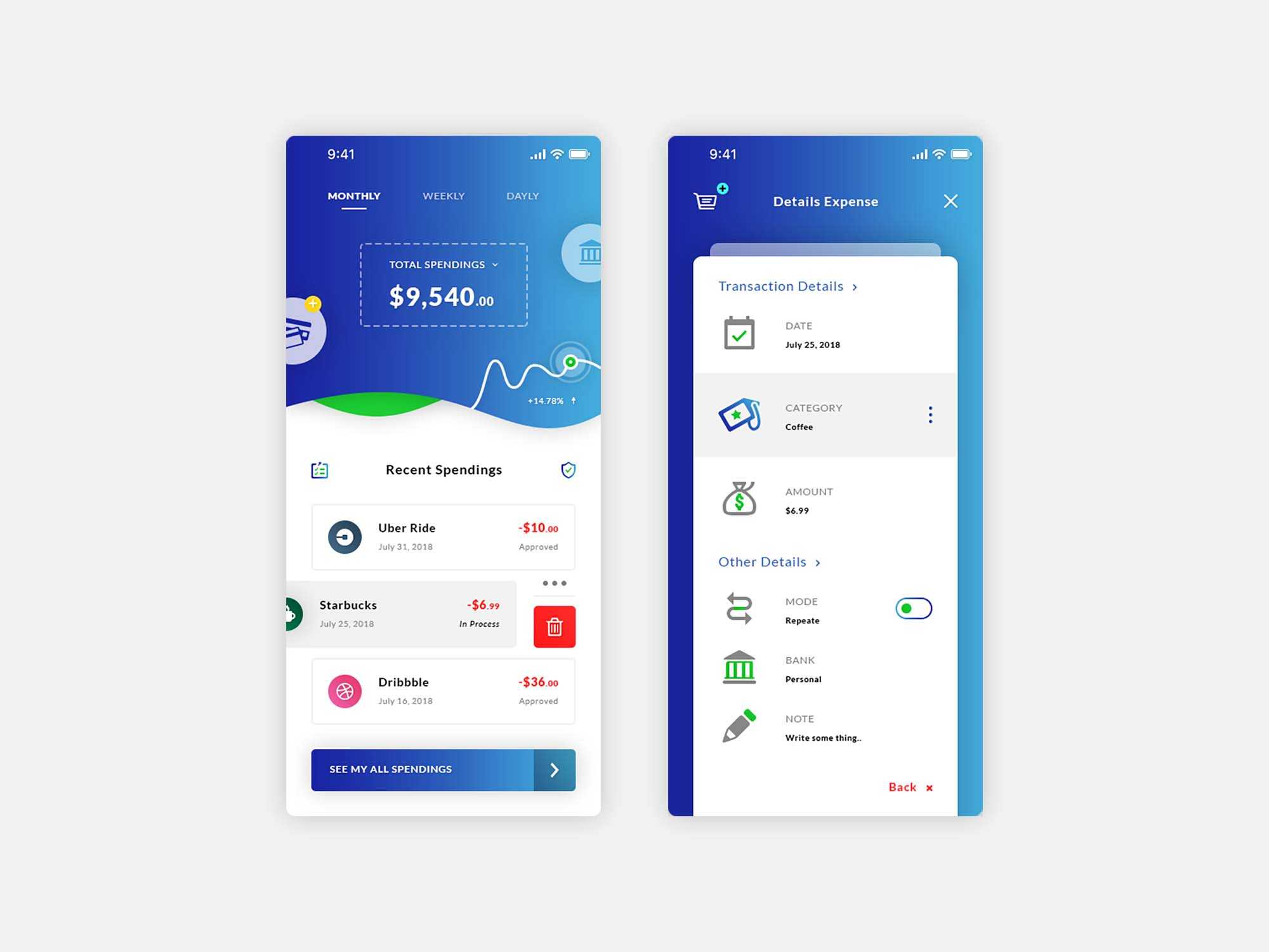 Free Money Spending App Template (PSD)