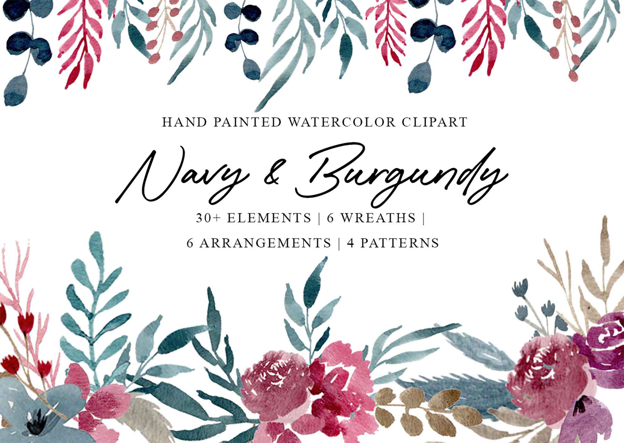 Free Navy & Burgundy Watercolor Graphics (PNG)