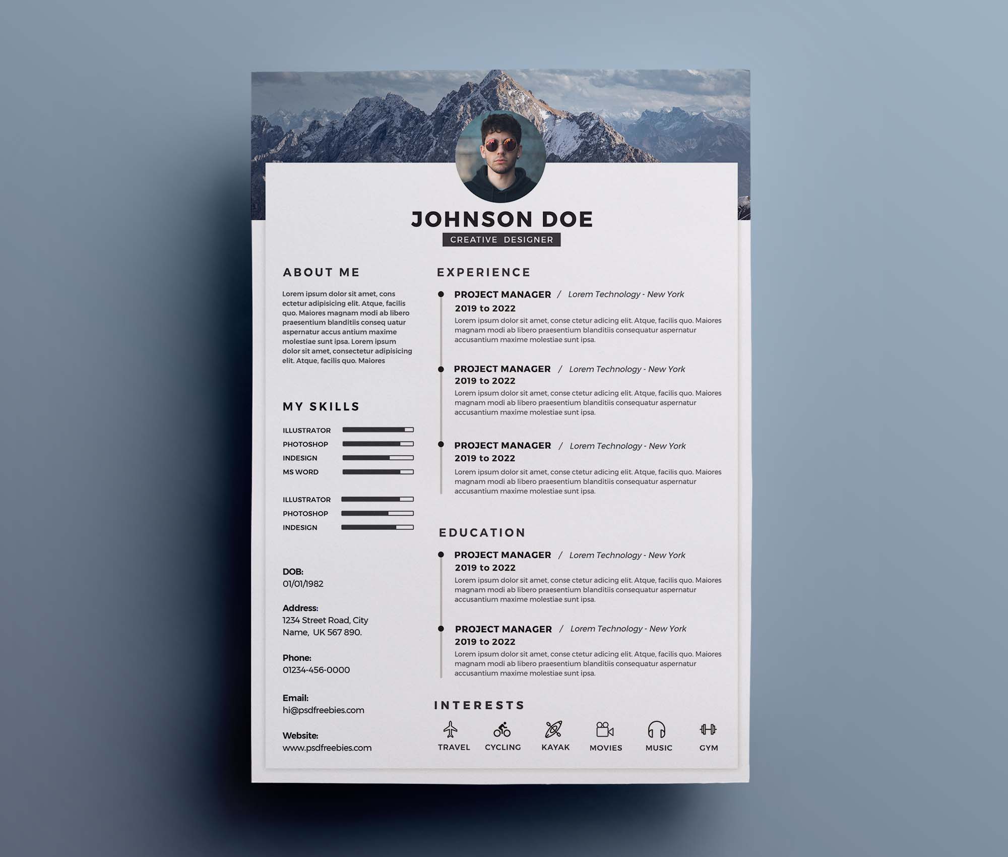 Free One-Page Clean Resume Template (PSD)
