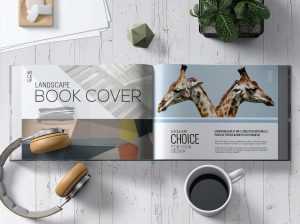 Free Opened Lanscape Book Mockup (PSD)