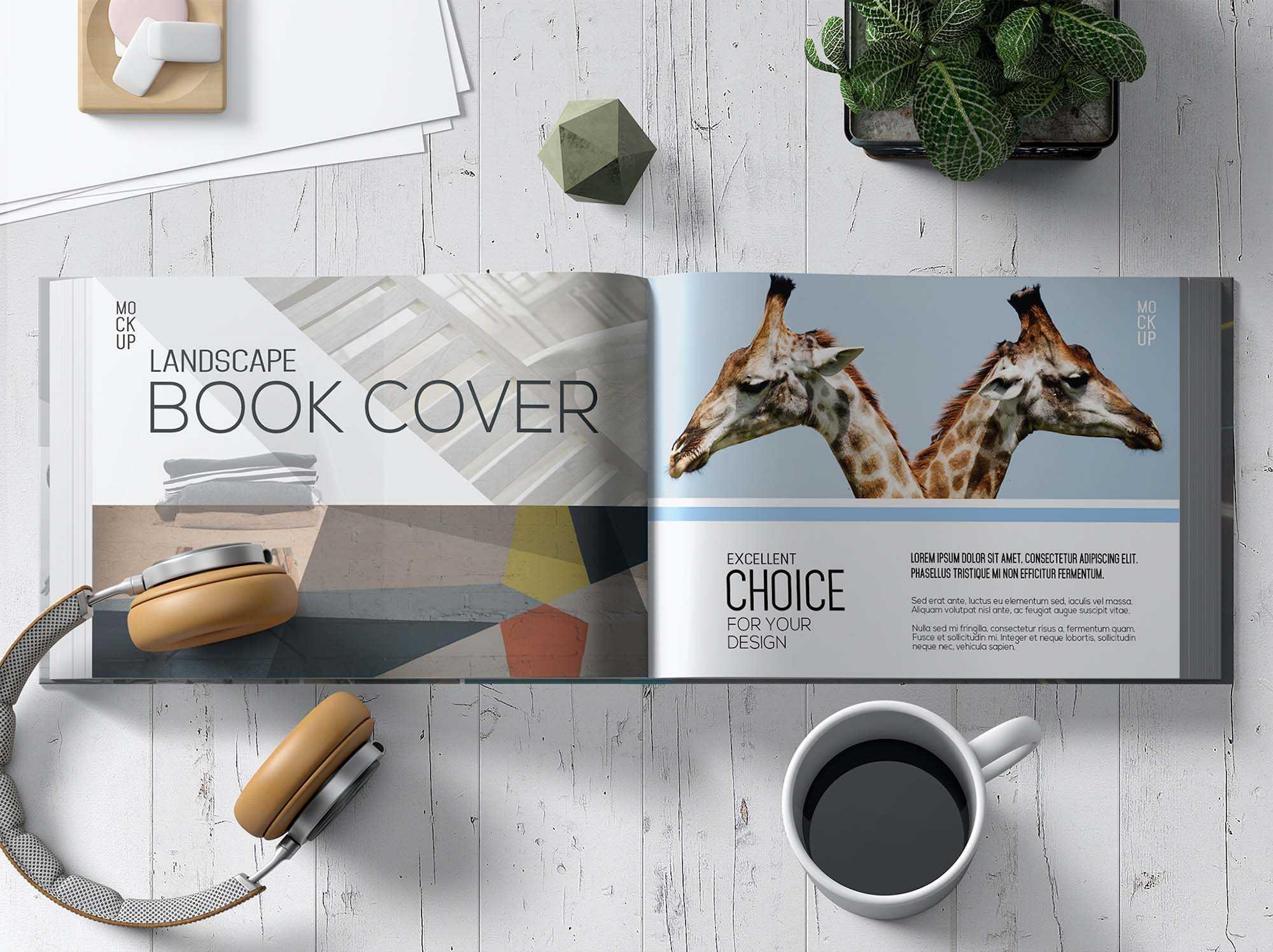 Free Opened Lanscape Book Mockup (PSD)