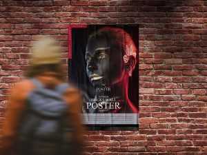 Free Outdoor Bricks Wall Poster Mockup (PSD)