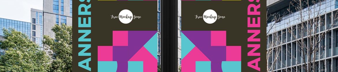 Free Outdoor Lamp Post Banners Mockup (PSD)