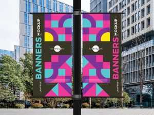 Free Outdoor Lamp Post Banners Mockup (PSD)