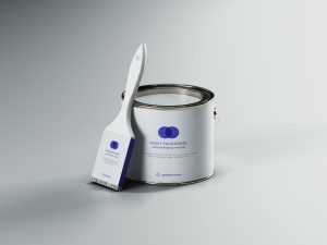 Free Paint Can & Brush Packaging Mockup (PSD)