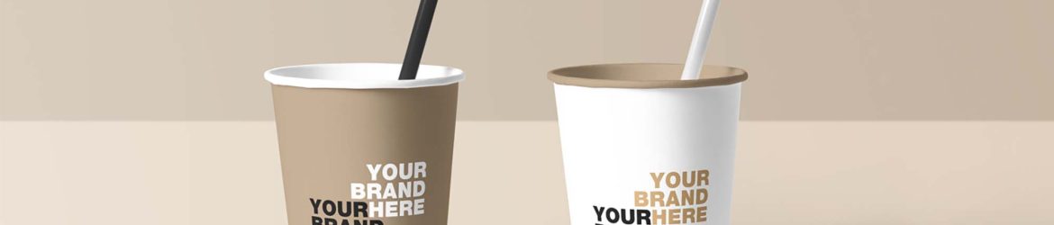 Free Paper Cups with Straw Mockup (PSD)